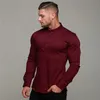 Spring herfstherenheren volheuvel met volledige mouw Solid Fitness Men Turndown Collar Super Slim Fit Business Dress Knop Gym Tops 240409