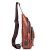 100% Cowhide Leather Casual Fashion Crossbody Chest Bag Mens Leather Bag USB Laddning Travel Axel Dagspack Male 240407
