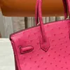 Handväska Fashion Luxury Wallet Women's True Ostrich Women's 25cm 30cm med tryckt lås Top Designer Bag Luxury Brand Bag Hand Sewn Wax Thread