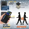 Portefeuille Men de crédit Slim Fit Pop-up Metal Portefeuille avec RFID Blocage minimaliste en cuir en fibre de carbone
