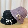 Berets Korean Version Sweet Bow Knitted Fisherman Hat Spring/Summer Hollow Breathable Face Showing Small Bowl Sunshade Bucket