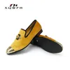 Casual Shoes XQWFH 2024 Gold Velvet And Toe Men Loafers Fashion Party Wedding Dress Men's Flats Sneakers