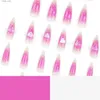 False unhas 24pcs brilhantes 3d amor cristal dicas de unhas falsas gradiente roxo Pressione Pressione Longo em unhas Afilizáveis Falsos artificiais vestíveis UNIDES Y240419