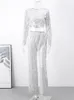 Модная кисточка из бисера с длинным рукавом женщин серебряный шелк шелк шелк с крышами ширины ширины ноги женский набор осенней ладыши наборы 240412