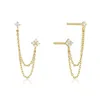 Other New Trendy Gold Color Two Pierced Earrings Sparkling Zircon Chain Drop Stud Earring for Women Temperament Daily Accessories Gift 240419