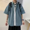Camicie casual maschile 2024 uomini a maniche corte in denim estate sottile coreano top vintage oversize camicette blu larghi man y2k abiti
