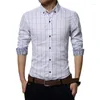 Camisas casuais de qualidade masculina vestido de algodão xadrez masculino de manga longa Slim Fit Business Camisa Men Tamanho 5xl
