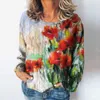 2024 T-shirt floreale a schermo U-scollato autunno e inverno