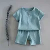 Summer Children Clothes Set Linen Sports for Baby Girl Boy Clothing TshirtSShorts 2 Piece Kids 16 Years 240410