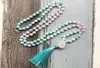 Chains Raw Stone Pendant Mala Necklaces Rose Quartz And Blue Knotted Necklace 108 Beads Tassel Womens Gift For Her8005667