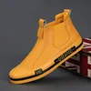 Autumn Leather Casual Sneakers Men Fashion Yellow Mens High Top Shoes Moccasins Bekväma loafers för 240407