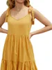 Cotton And Linen Sleeveless Strap Loose Dress Summer Ins Womens Bow Shoulder