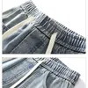 Men's Jeans Spring Summer Retro American High Street Micro Flared Loose Wash Patchwork Elastic Waist Pants
