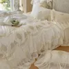 Bedding Sets Bow Flowers Embroidery Lace Ruffles Princess Set Natural Lyocell Fabric Soft Silky Duvet Cover Bed Sheet Pillowcases