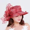 1pc Frauen Organza Mesh Hut Rüschen breit Krempe Sommer Braut Hut Französisches Europa und Amerika Exquisite Party Cap Beach Cap 240419