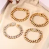 Chain Mulheres Bracelete de corrente cubana Hiphop Bling Iced Out Chain Gold Silver Color Rhinestone Pavimented Bracelet Metal Men Jewelry Gift D240419