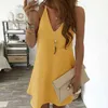 Grundläggande avslappnade klänningar Ljus Sling eleganta kvinnor mode midi klänning damer chiffong oregelbunden klänning ärmlös klänning femme vestidos