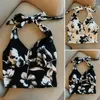 Damestanks Halter Riem tankt tanktop Bloemprint Yoga Vest met bowknot veter gewatteerde schoonheid Back Short Sport voor actief