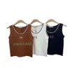 2024 Summer New Embroidery Short Slim Fit Slimming Chest All-Match Sleeveless Vest Stretch Bottoming Shirt for Women