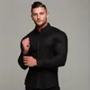 Spring herfstherenheren volheuvel met volledige mouw Solid Fitness Men Turndown Collar Super Slim Fit Business Dress Knop Gym Tops 240409