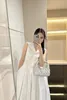 Basic casual dereese Waistband design shirt sleeveless party dress long skirt White color S M L 6837#