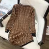 Casual Dresses Vintage Elegant Jacquard Knitted Round Neck Dress Slim Fit Mini Female Summer Trendy