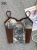 Tanques femininos Sirreiny Patchwork Lace Backless Camisole Mulheres imprimem a cintura elástica retro moda 2024 Ladies Casual Summer Brown Tank Top