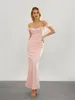 Casual Dresses Women s eleganta rör maxi klänning ärmlös rygglös sexig lågskuren hög delad bodycon lång satin formell prom