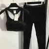 Velvet Yoga Tracksuit Femmes Silver Letter Plaid Sports Vest Sexy Stretch Leggings Bage Slim Swwear