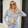 Women's T Shirt sexy Tees Early Autumn New Short Top Solid Color Long Sleeve Slim Fit Sweater Cardigan Sexy Naked Knit Plus Size tops