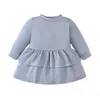 Girl Dresses Infant Baby Classic Blue Kids Tunic Dress Toddler Round Neck Long Sleeve Casual