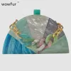 Shell Half Circle Acrylic Clapps With Harts Bag Chain Pearl Evening Party Travel Axel Handväska Purse Fashion Lady Blue Acrylic Påsar