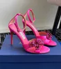 Summer Top Luxury Men Crystal Aquazzura Margarita Sandals Shoes Floral-embellishments Women Stiletto Heels Lady Walking EU35-43 With Box