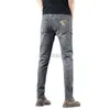 Men's Jeans Designer 2024 spring and summer new jeans smoke gray fashion brand embroidery men's elastic slim fit straight pants ZF6258G