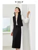 Arbetsklänningar Vimly Black Simple kjolar Set för Office Ladies 2024 Spring Spliced ​​Women Top Split Midi Kjol 2 Piece Set Womens Outfits