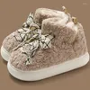 Zapatos informales 2024 Mujeres Furry Botas de nieve sin deslizar el fondo espeso del algodón de peluche cálido para la hembra suave de piel suave plataforma de tobillo gran tamaño