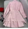 402 XXL 2024 Milan Runway Dress Spring Summer Long Sleeve Lapel Neck Fink Womens Dress Fashion High Quality Qiahe