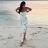 Instagram Holiday Style Sexig inslagen bröst 2024 Ny Slim Fit Flower Print Split Long Dress F41921