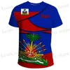 T-shirts masculins T-shirts surdimensionnés 3d imprimé country emblème drapeau caribbean mer haïti rétro vêtements strtwear décontracté t-shirt t-shirt t240419