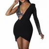 Casual Dresses Women Elegant One Shoulder Bandage Dress Diamonds Bodycon Vestidos Sexy Chic Straps Bra Club Party Mini Thick