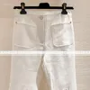 女子ジーンズ2024春/夏ローズパターンホワイトホロー刺繍ルーズデニムパンツ女性ストレートレッグ女性の長いズボン