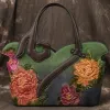 Taschen Gykaeo 2022 Europäischer und amerikanischer Stil Frauen Blumen echte Ledertaschen Frauen Cowide Tasche Damen Einkaufsschuldtaschen Einkaufstaschen