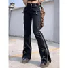 Jeans pour femmes Dark Punk Y2k grunge basse taille emo Emo Mall Gothic Femmes Noir Patchwork Electro Pants Fashion Streetwear Alt Vêtements