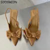 Sandales 2024 Brand d'été Bode femme Sandales High Heels Fashion Bow Point Toe Slip on Womens Elegant Dress Pump Shoes Q240419