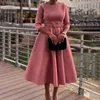 Casual Dresses Women Elegant Crew Neck A-Line Party Dress 2024 Spring Solid Lace-Up Hem Kne Autumn Three-Quarter Sleeve Kvinna