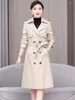 Kadınlar Deri Kadınlar Bahar Sonbahar Sıradan Palto Moda Dönüşü Yakası Çift Kruvaze İnce Koyun Dinini Hendek Split