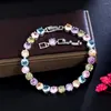 Link Bracelets ANGELCZ Gorgeous Ladies Wrist Jewelry Silvery Pave Setting Colorful Crystal Charming Pendant Bracelet Jewellery AB197
