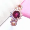 Cluster Rings 585 Purple Gold Ruby Utsökt lyxbröllop för par 14K Rose Classic Crystal Design Women's Engagement SMycken