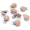 10st Natural Beech Wood Pacifier Chain Dummy Holder Clips 30mm Round träglipp matklass Baby Teether Chew Toys 240407