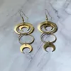 Dangle Earrings Witch Double Crescent Moon Textured Raw Brass Celestial Boho Hippie Mystery Statement Jewelry Punk Women Gift Fashion